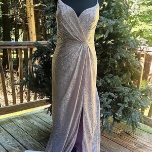Hayley Paige pink champagne all over sequin mettalic mermaid gown. Size 12
